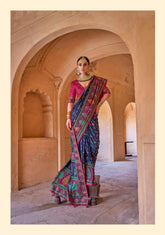 India Silk Navy Blue Sarees Combine The Richness Of Pure Silk With Exquisite Luxury Prints